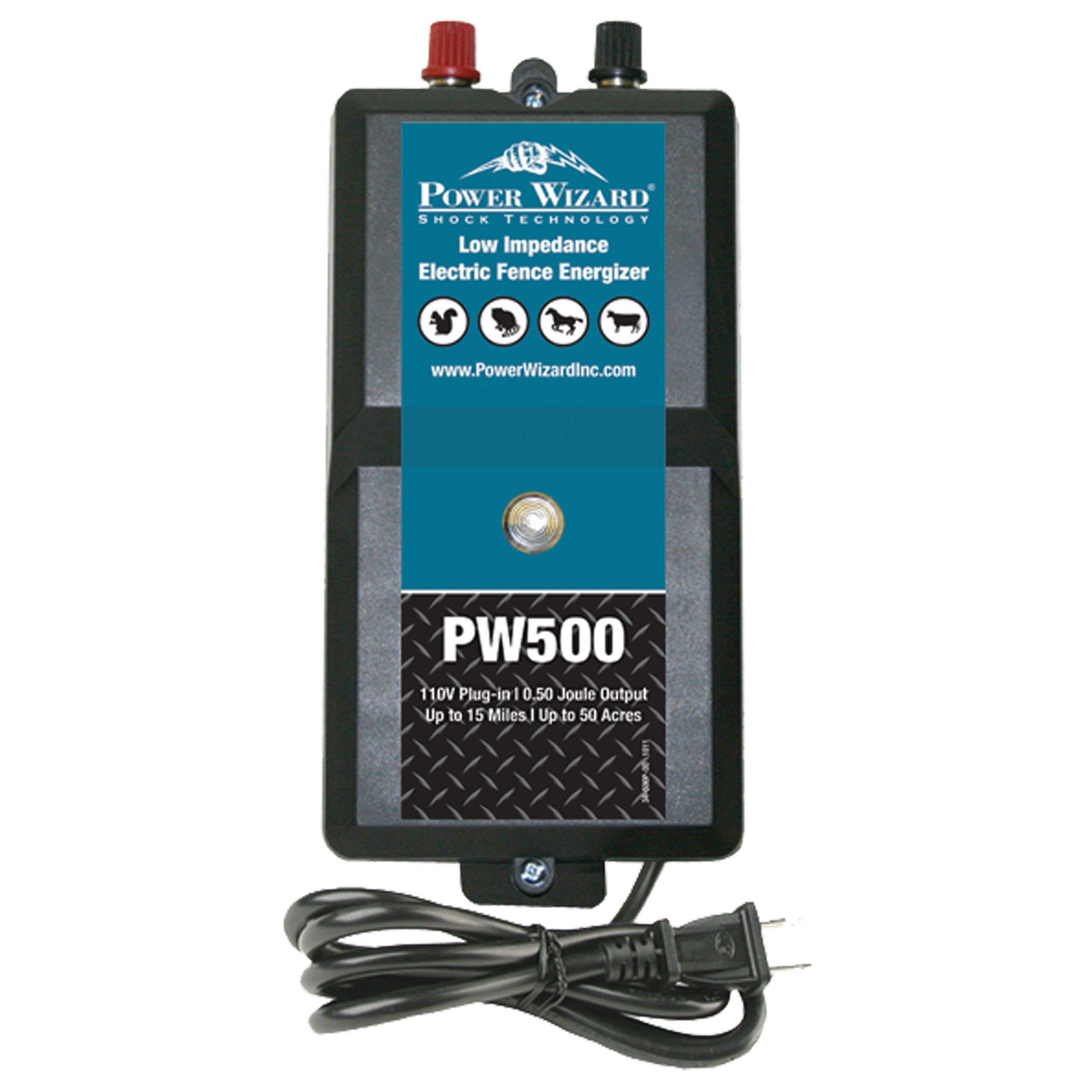 Power Wizard PW500 Low Impedance Plug-in 15 Mile Electric Fence Energizer