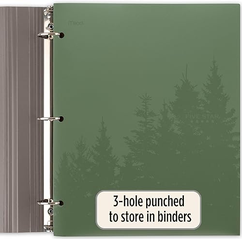 Miniatura 3 de Five Star Carpetas de 2 bolsillos, paquete de 4, carpetas de plástico reciclado con pestañas que se mantienen en su lugar y sujetadores de puntas,