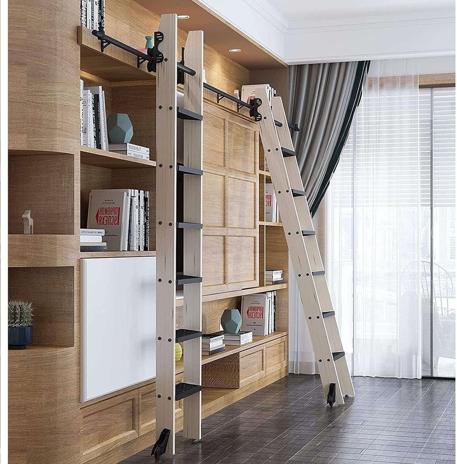 AEGCAOJH Retractable Rolling Library Ladder Hardware Kit - Sliding Track With Floor Roller For Vertical Storage, No Floor Space Required - Easy Install(Size:9.8ft/300cm track kit)