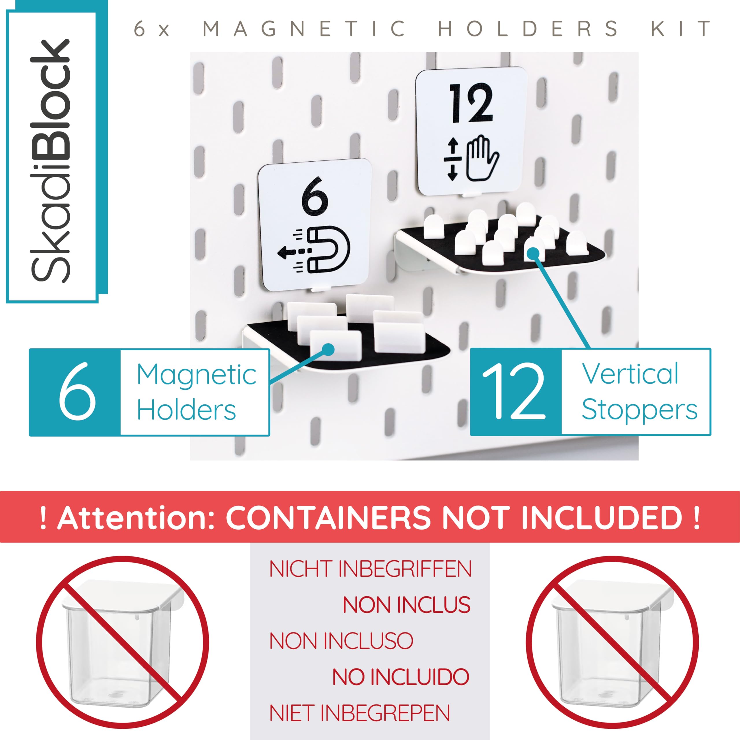 3DP Skadiblock - 6x Kit Fermeture Magnétique compatible avec conteneurs Skadis accessoires panneau perforé