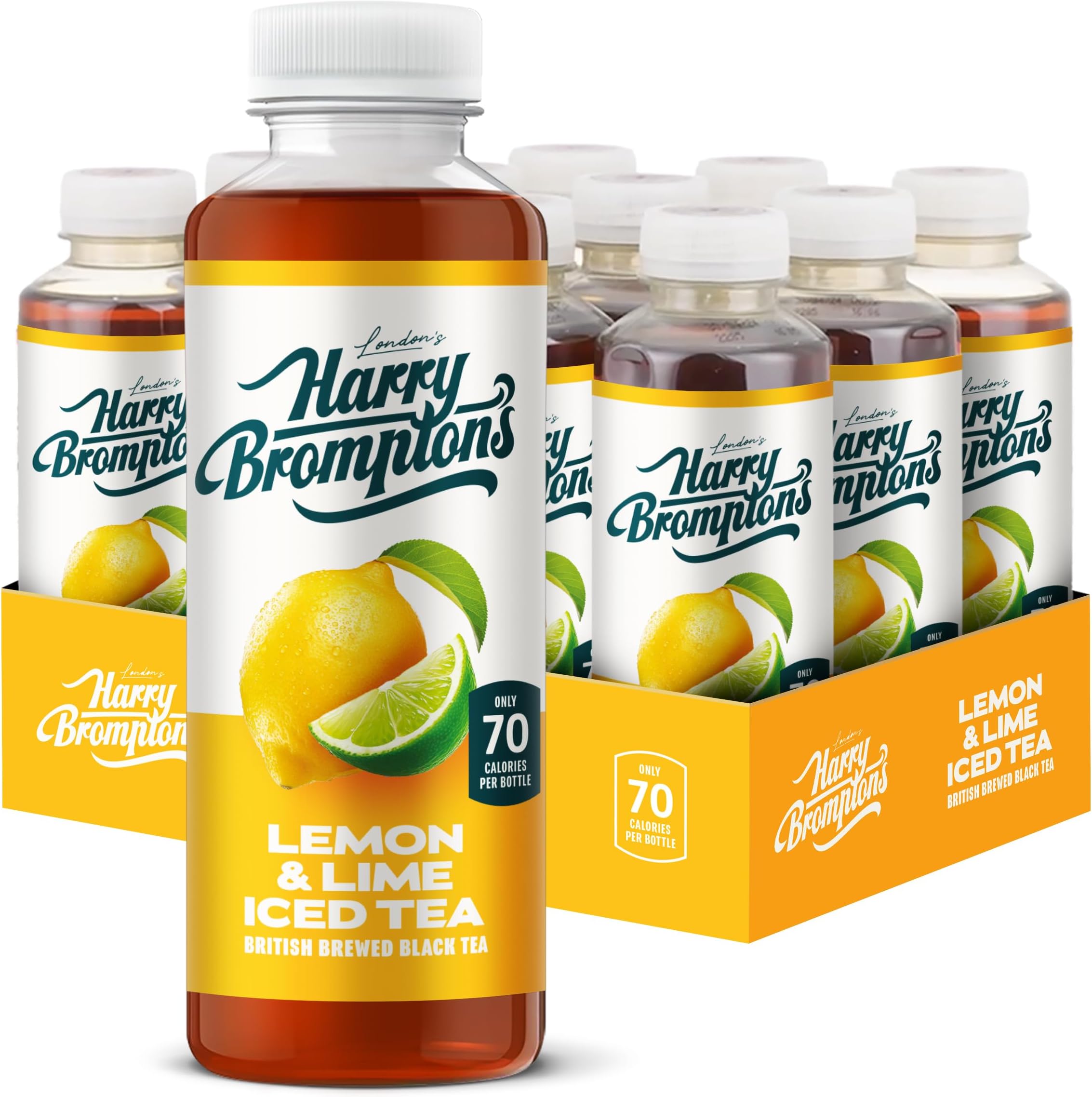 Harry Brompton's Iced Tea - Lemon & Lime - 12x500ml Bottles - Made with brewed Kenyan tea infused with real fruit