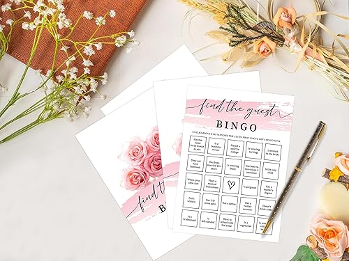 Miniatura 3 de Tuyashua Pink Swash Find The Guest - Juego de bingo para 30 invitados con tarjetas de juego, juego de despedida de soltera en acuarela rosa,