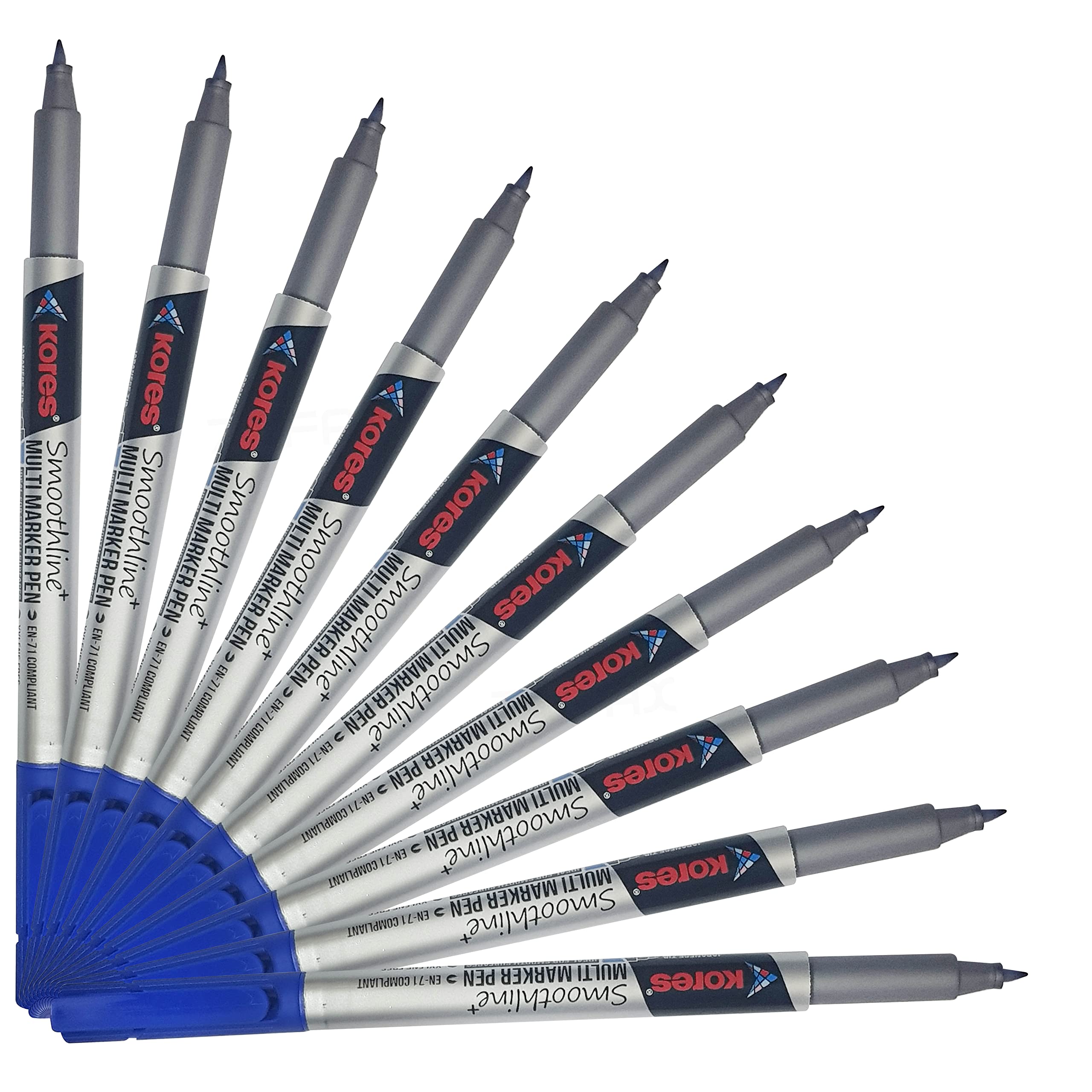 Kores Smoothline+ Permanent Marker Pens, BLUE, Fine Tip, Pack of 10, Write-4-All, Smooth Surface Markers, Waterproof Ink - Image 3