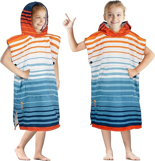 SUN CUBE Kids Changing Robe Surf Poncho, Kids Beach Towels, Hooded Towel for Toddler Bath Pool, Microfiber Quick Dry Wearable Towel Poncho with Hood, Swim Towel for Boys Girls 3-7 Years, Black