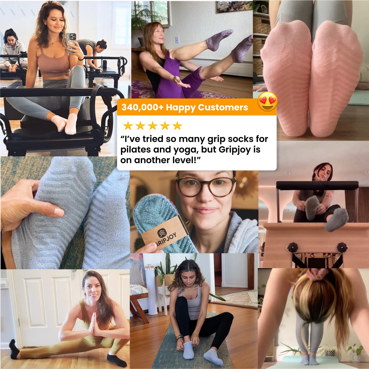 Gripjoy Grip Skarpety 3-pak, antypoślizgowe skarpety do jogi, pilatesu, barre, tańca
