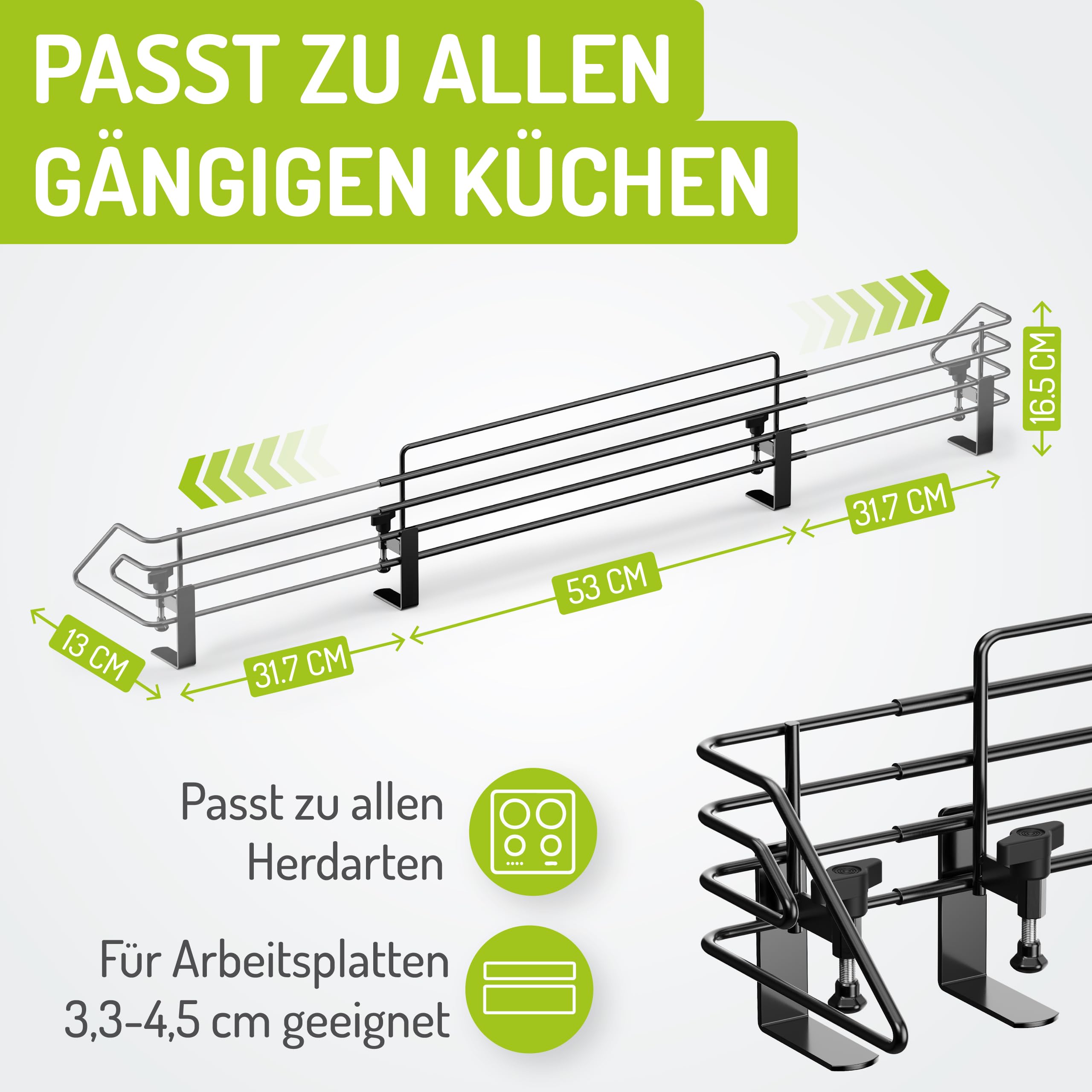 BOMI Herdschutzgitter Mowi ausziehbar von 64-110 cm zum Klemmen | Herdsicherung Ohne Bohren | Herdgitter spülmaschinenfest | Kinder Herdschutz Verstellbar | Kindersicherung Herd, Ceranfeld & Induktion
