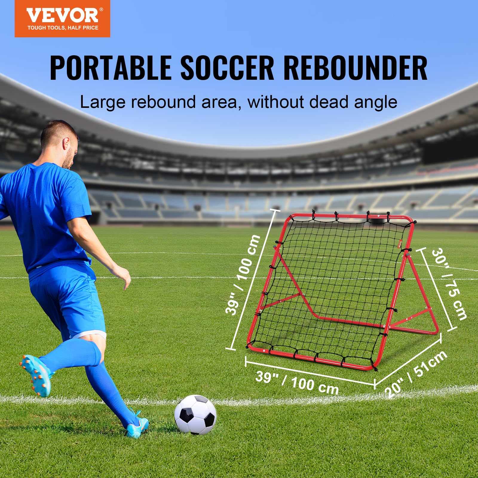 VEVOR Portería de Fútbol 1x1 m Red Reboteadora Portátil Ángulo Ajustable Tubo de Hierro Red de PE
