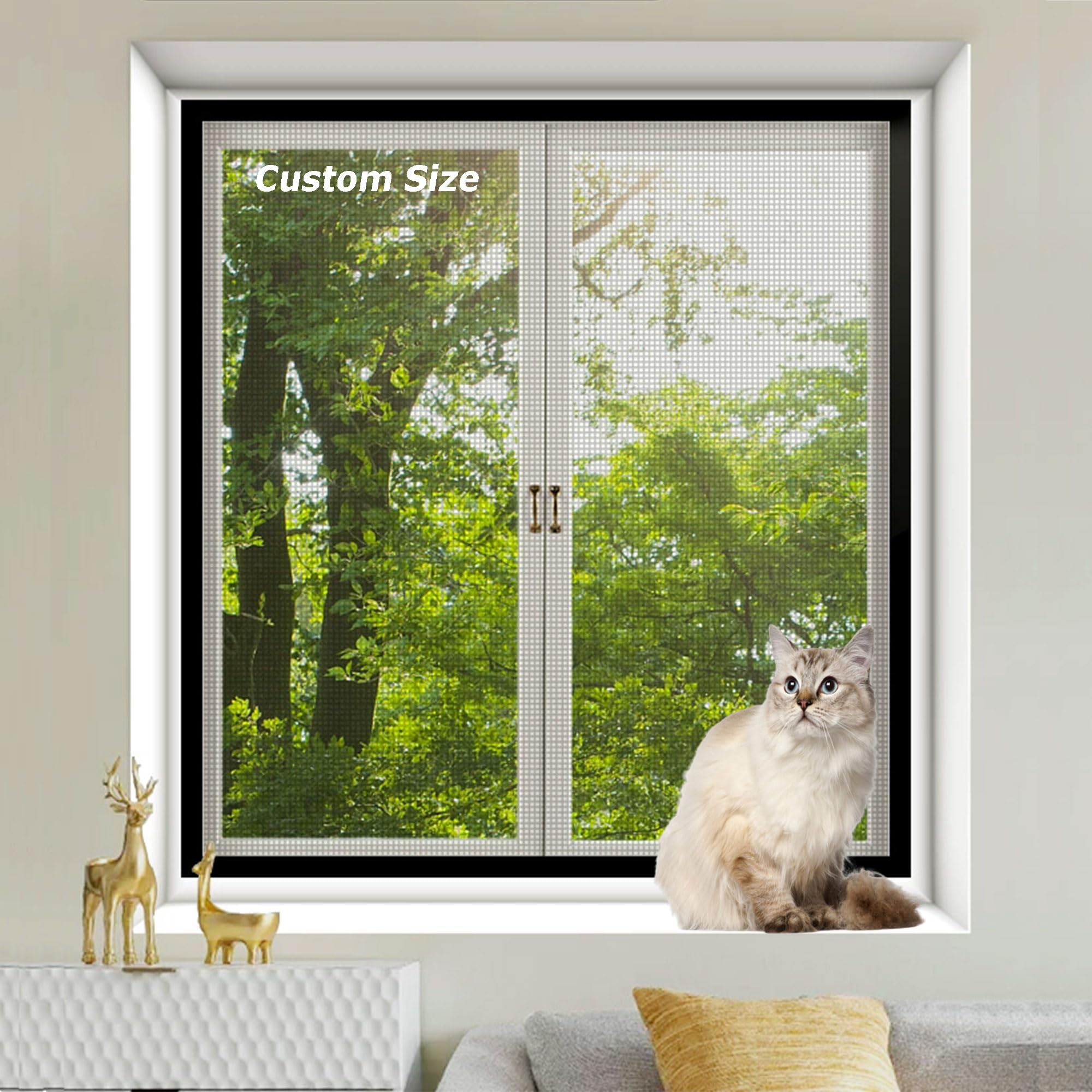 Xxiudee Multicolor Custom Size Window Screen Mesh, Cat Protection Nets Cat Proof Safety Window Netting, Self-Adhesive Window Protection For Cats, Anti Bug Fly Screen Nets