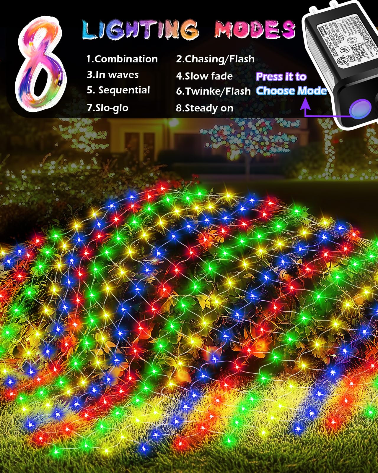 Christmas Net Lights 12ft x 5ft, 360 LED Outdoor Mesh Lights with 8 Modes, Waterproof Bush String Lights for Home Garden Yard Xmas Decorations Connecable, Timer (Multicolor)