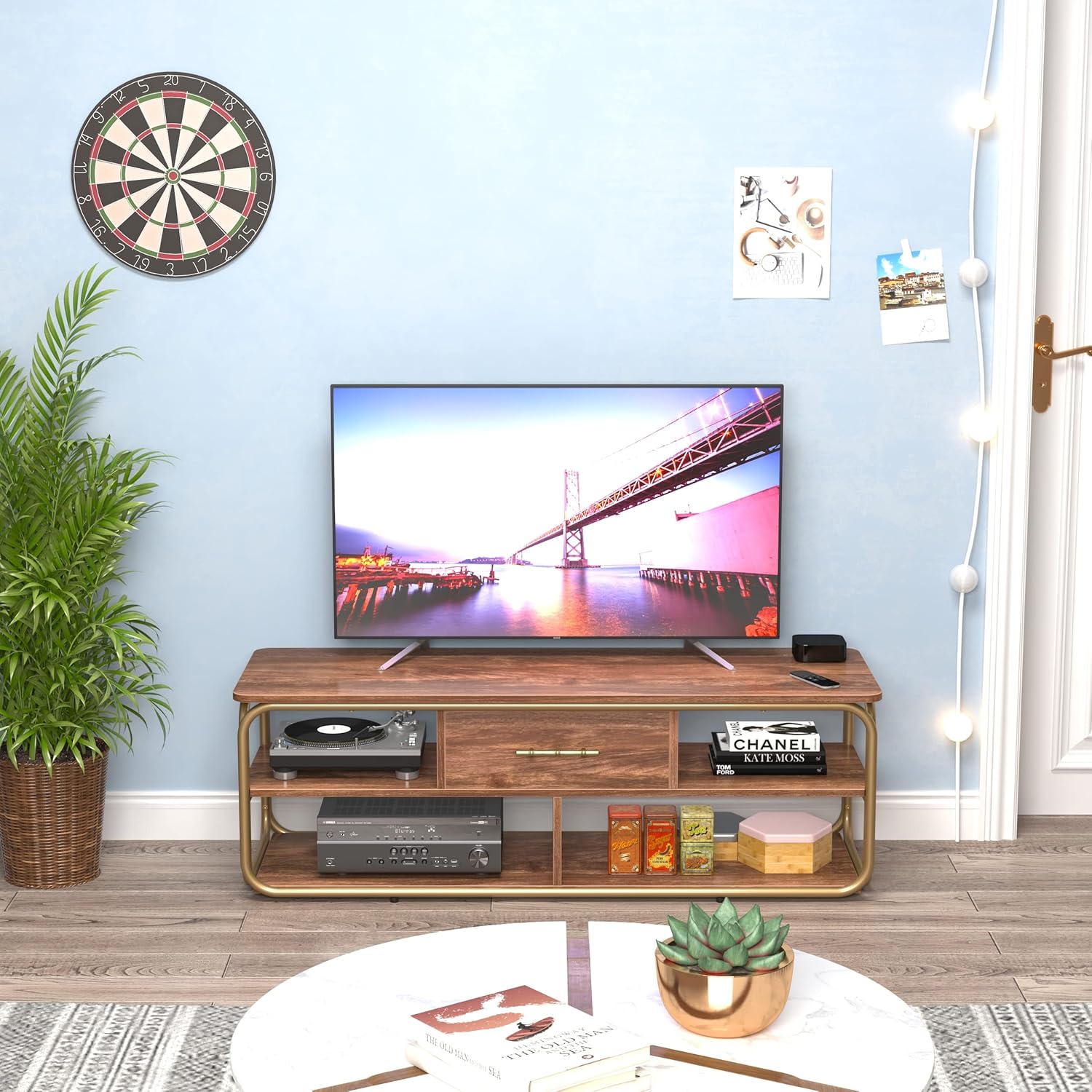 Universal TV Stand Media Cabinet with 5 Storage Shelves for Flat Screen TV - Television Stands TV Console Table - Coffee Table Home Entertainment Center for Living Room Bedroom Office, 47.3"