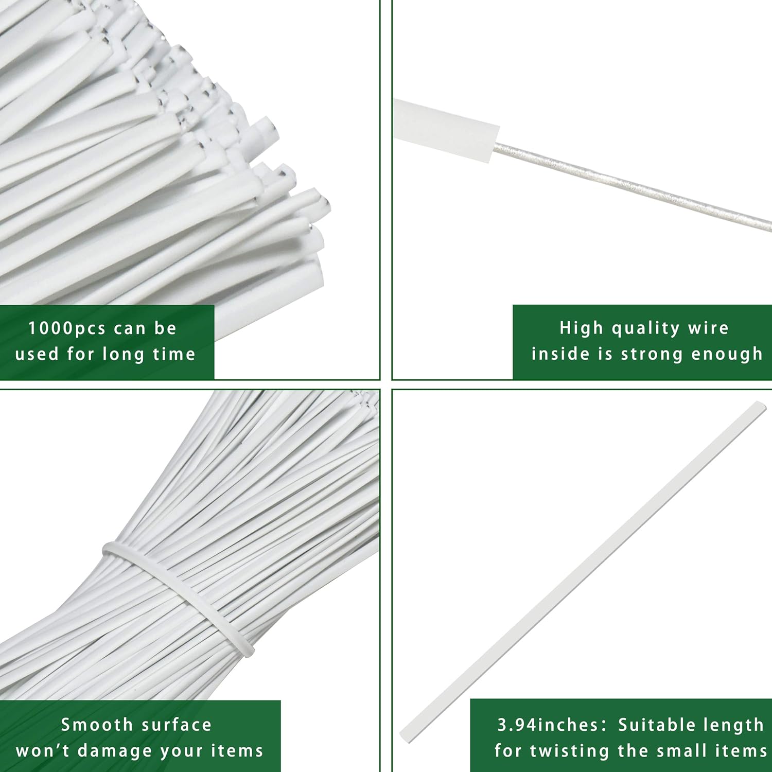 SumDirect 1000Pcs 4 Inches Plastic Twist Ties for Party Cello Candy Bags Cake Pops (White) : Patio, Lawn & Garden