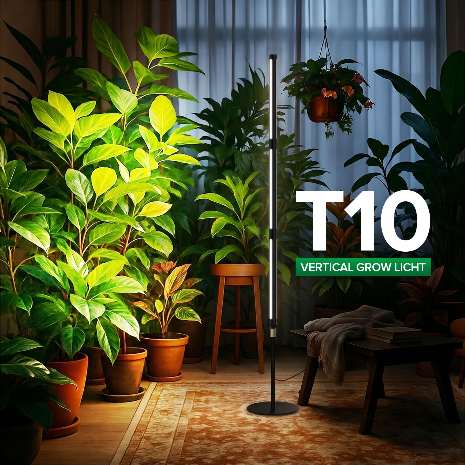 SANSI T10 Lampada da Coltivazione, Spettro Completo per Piante da Interno, 55W con 168 LED, Timer 4/8/12H, 4 Livelli di Luminosità, Altezza Regolabile 159–189cm, Luce 4000K per La Crescita