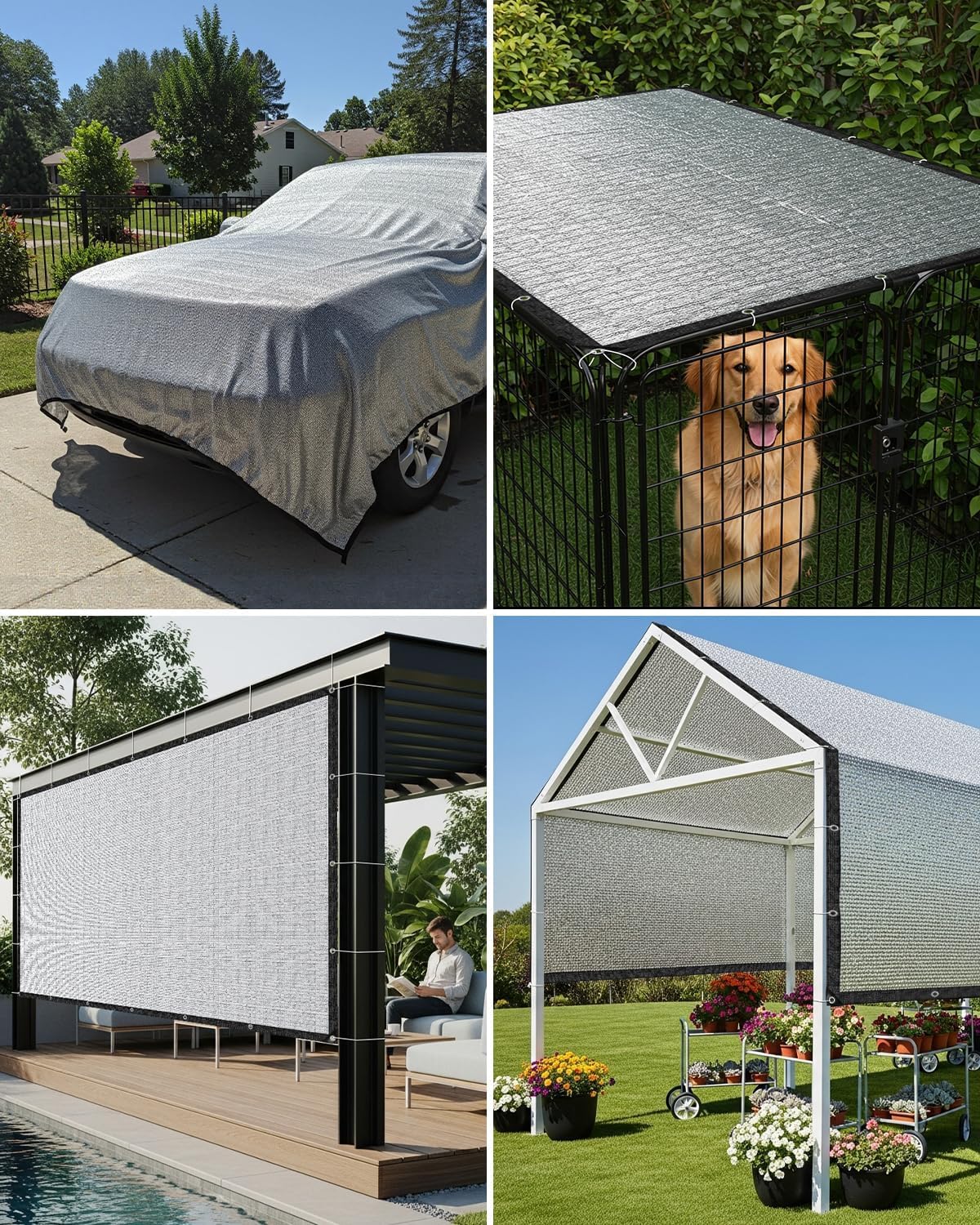 Cool Area Toile Pare-Soleil 85% Aluminium, 6,8 x 9,1 m, Tissu réfléchissant argenté avec œillets pour Serre, Voiture, Jardin, terrasse, Niche