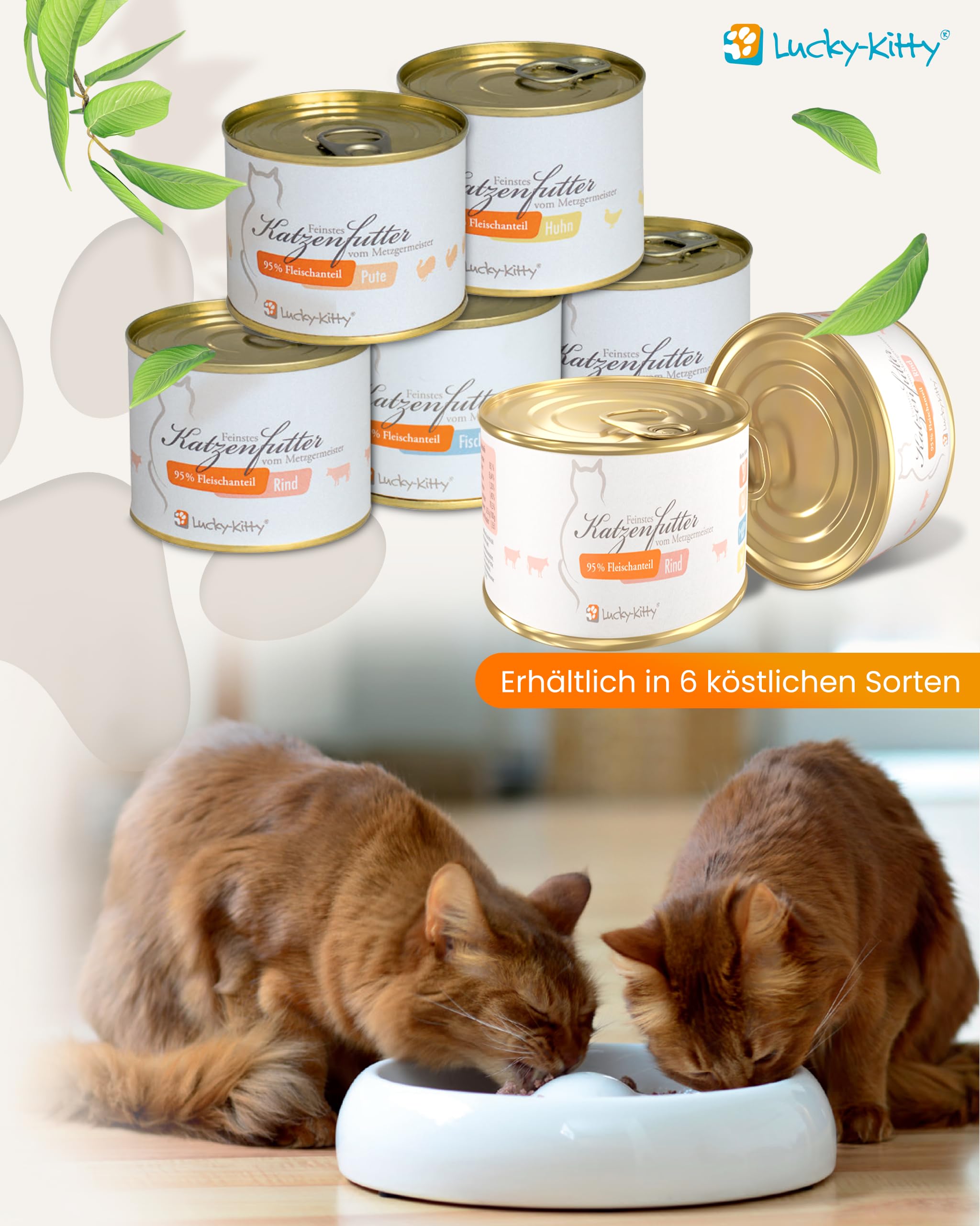 Lucky-Kitty Katzenfutter Nass Rind, 95% Fleisch, Monoprotein, 16x200g | 95% Fleisch, Ohne Getreide & Zucker, Lebensmittelqualität, Keine Zusätze, Made in Germany
