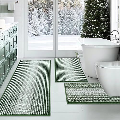 Miniatura 15 de BSICPRO Juego de alfombras de baño de 3 piezas, alfombrillas de inodoro de contorno en forma de U, juego de tapete de baño, larga alfombrilla de