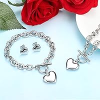 Vista 7 de LOYALLOOK Juego de 3 piezas de collar con dije de corazón, cadena de palanca, aretes de corazón para mujer, de acero inoxidable, conjunto de joyas