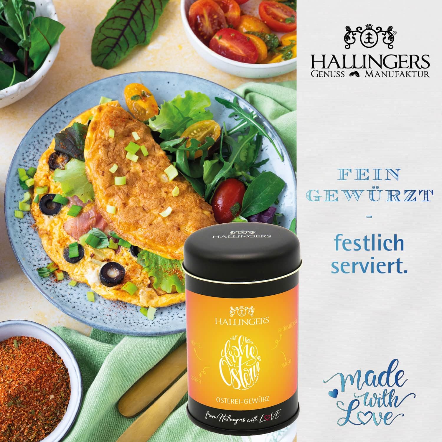 Hallingers Genuss Manufaktur Feinkost Oster-Geschenk-Set - XXL-Geschenkkorb "Gruß vom Osterh..." großer Ostergruß Ostereier, Essig, Nougat, Eistee Konfitüre & viel mehr, Ostern Körbchen für Frauen
