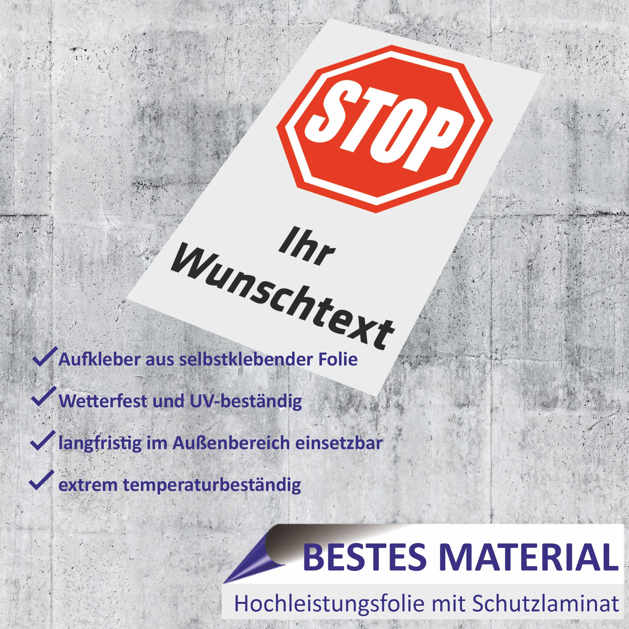 INDIGOS UG - WUNSCHTEXT - 80x60cm - Aufkleber - STOP - HALT - personalisiert Text - Straßenschild - Namensschild - Hausnummer - Garage, Hotel, Parkplatz, Schule, Carport Firma individuell