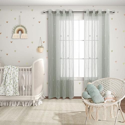 Miniatura 5 de KOUFALL Cortinas verdes salvia de 96 pulgadas de largo para sala de estar, 2 paneles con ojales, cortinas decorativas de gasa semitransparente que