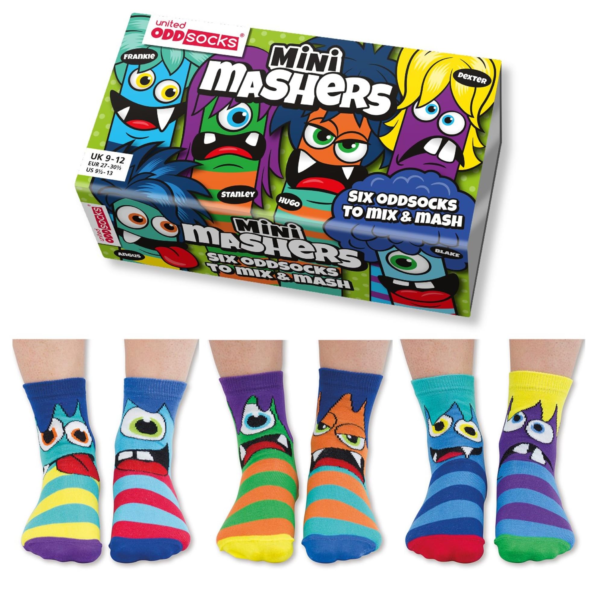 United Oddsocks Mini Mashers Size UK 9 - 12 Set Of 6 Socks For Little Boys Gift