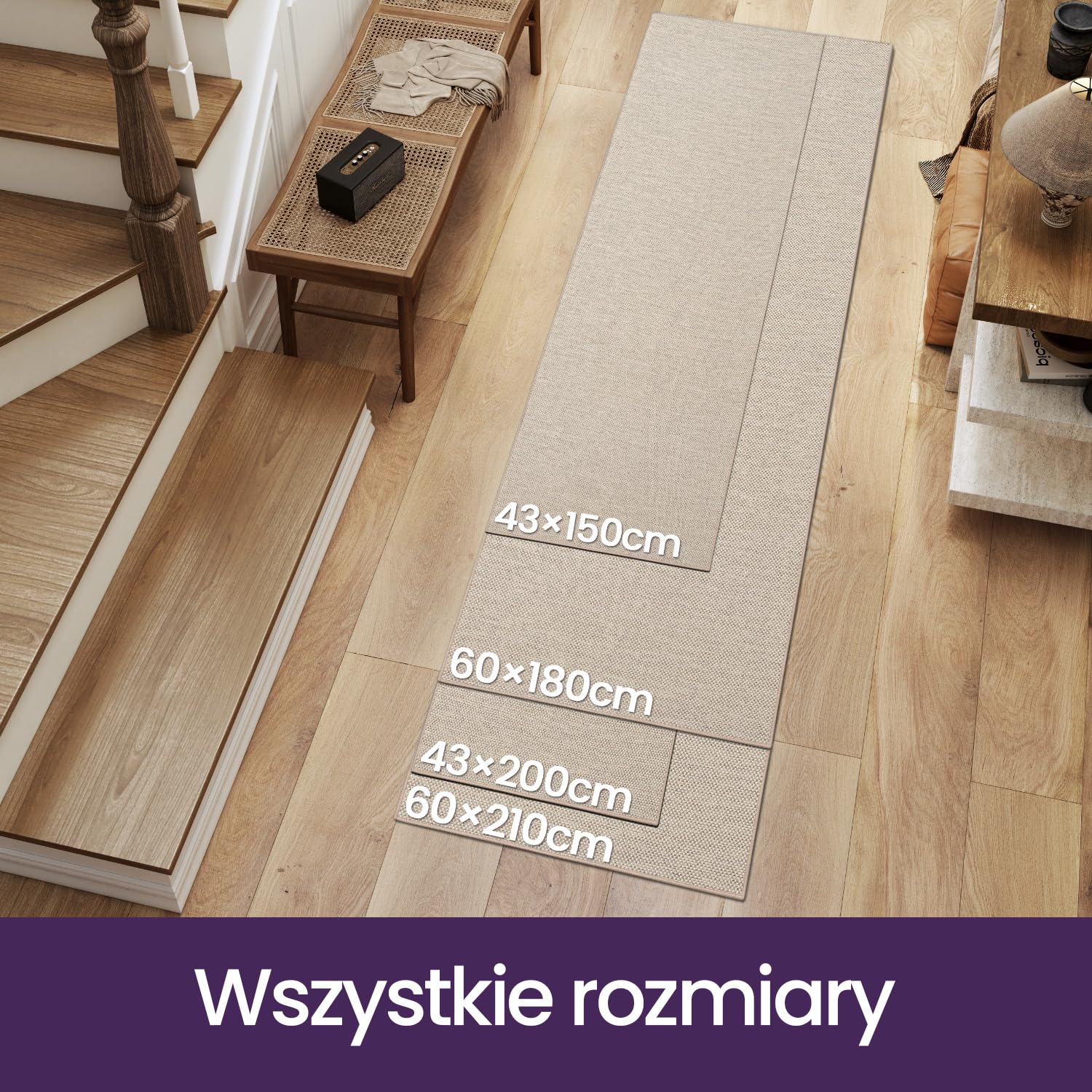 DEXI Bieżnik dywanowy 61 x 183 cm, bardzo długi, antypoślizgowy, dywanik kuchenny, z gumowym spodem, cienki i nadający się do prania, chodnik podłogowy, do przedpokoju, pralni, poza tym, beżowa