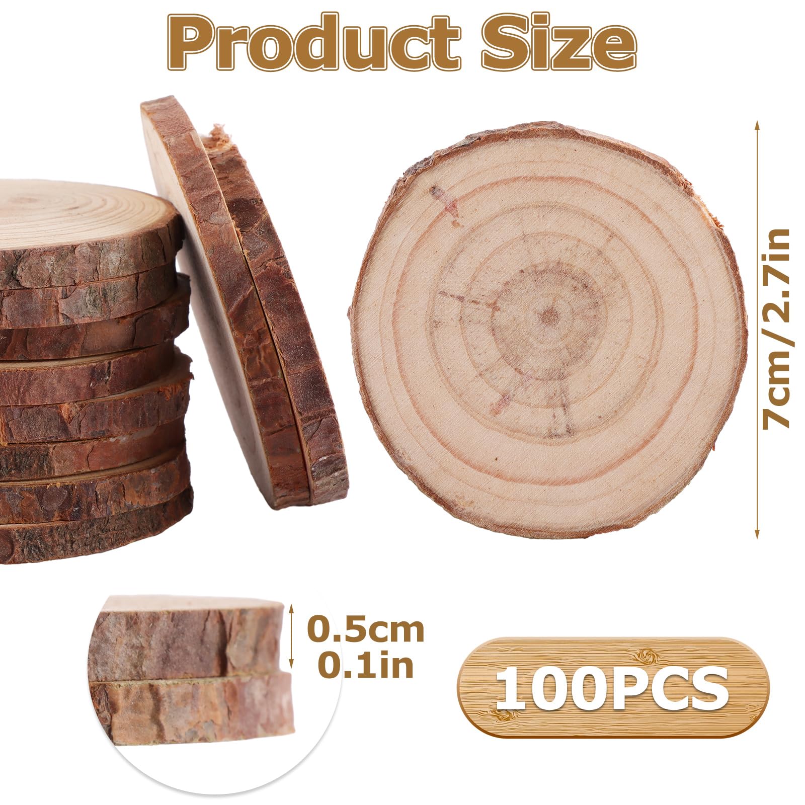 VIDETOL 100 Pcs Natural Wood Slices, 6-7cm Diameter Unfinished Round Log Slices kit - Image 2