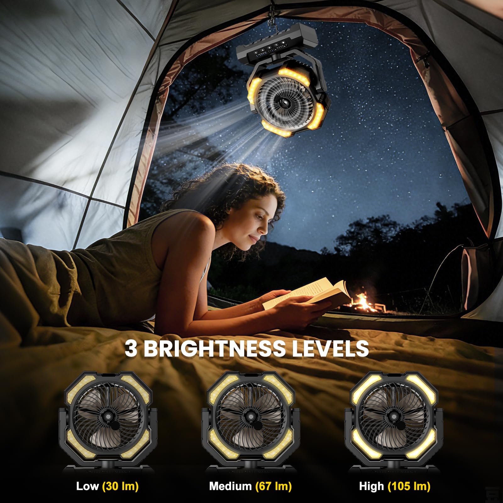 Ateroll 20000 mAh Akku Camping Ventilator mit Sprühnebel, USB Ventilator mit Fernbedienung, LED, Aufhängehaken Tischventilator