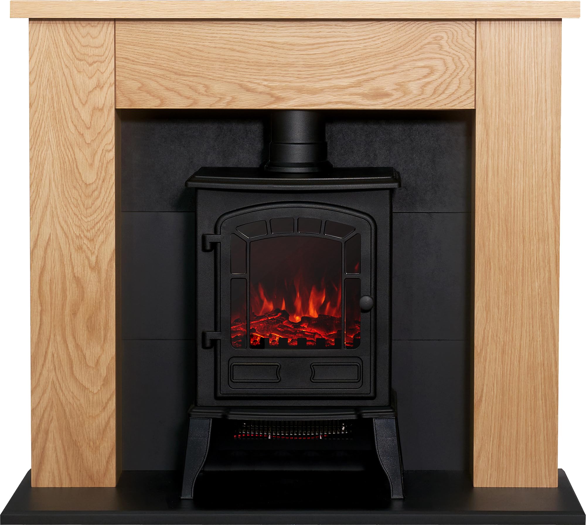 Adam Black Chester Stove Fireplace In Oak & With Sureflame Ripon Electric Stove In 39 Inch