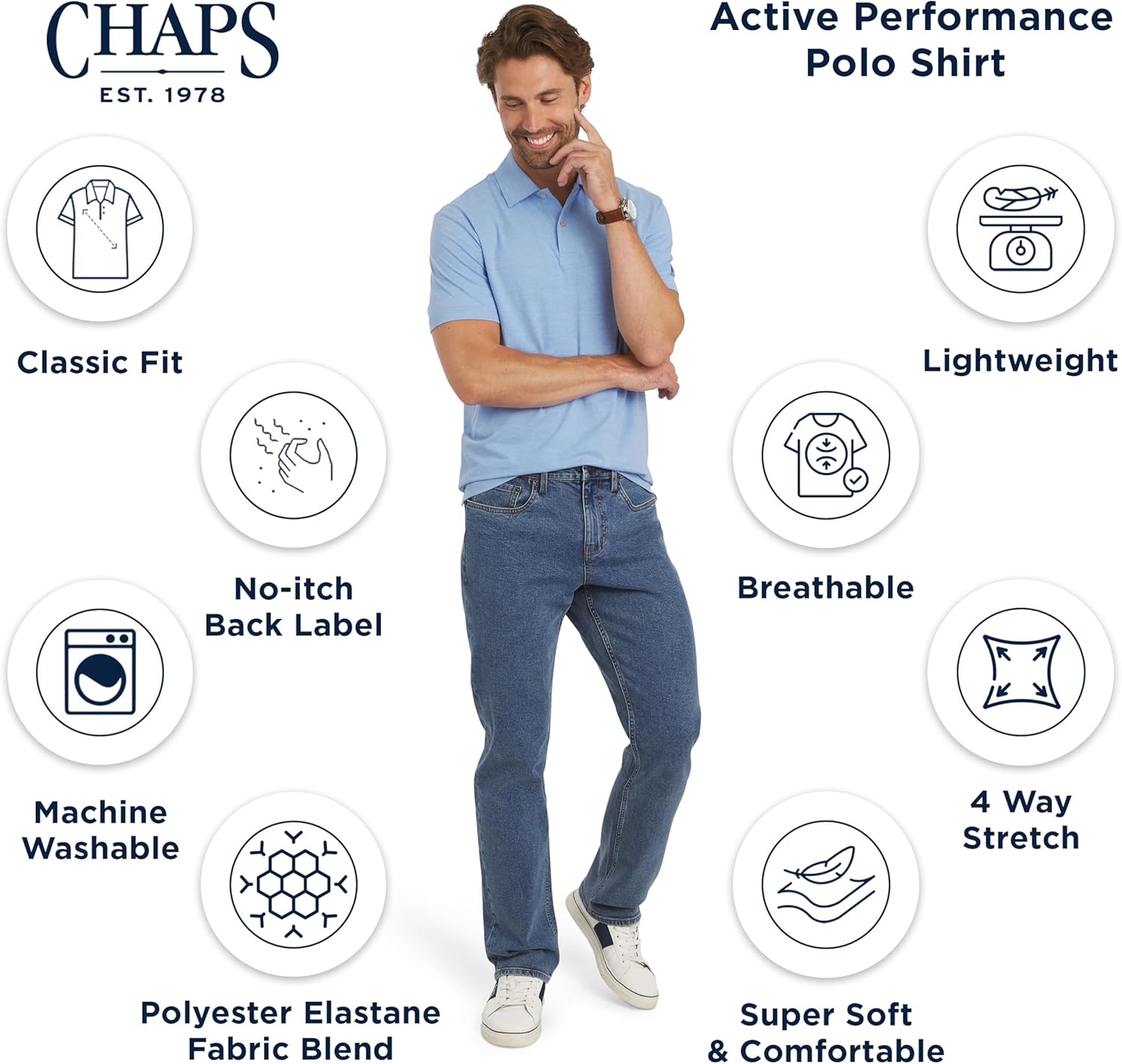 Chaps Mens Everyday Classic Fit Stretch Active Performance Polo Shirt - Image 4