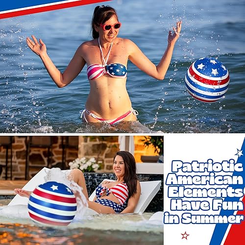 Miniatura 5 de Bola de piscina con bandera estadounidense de 9 pulgadas pelotas de playa de fútbol acuático con adaptador de llenado de agua juguetes de piscina