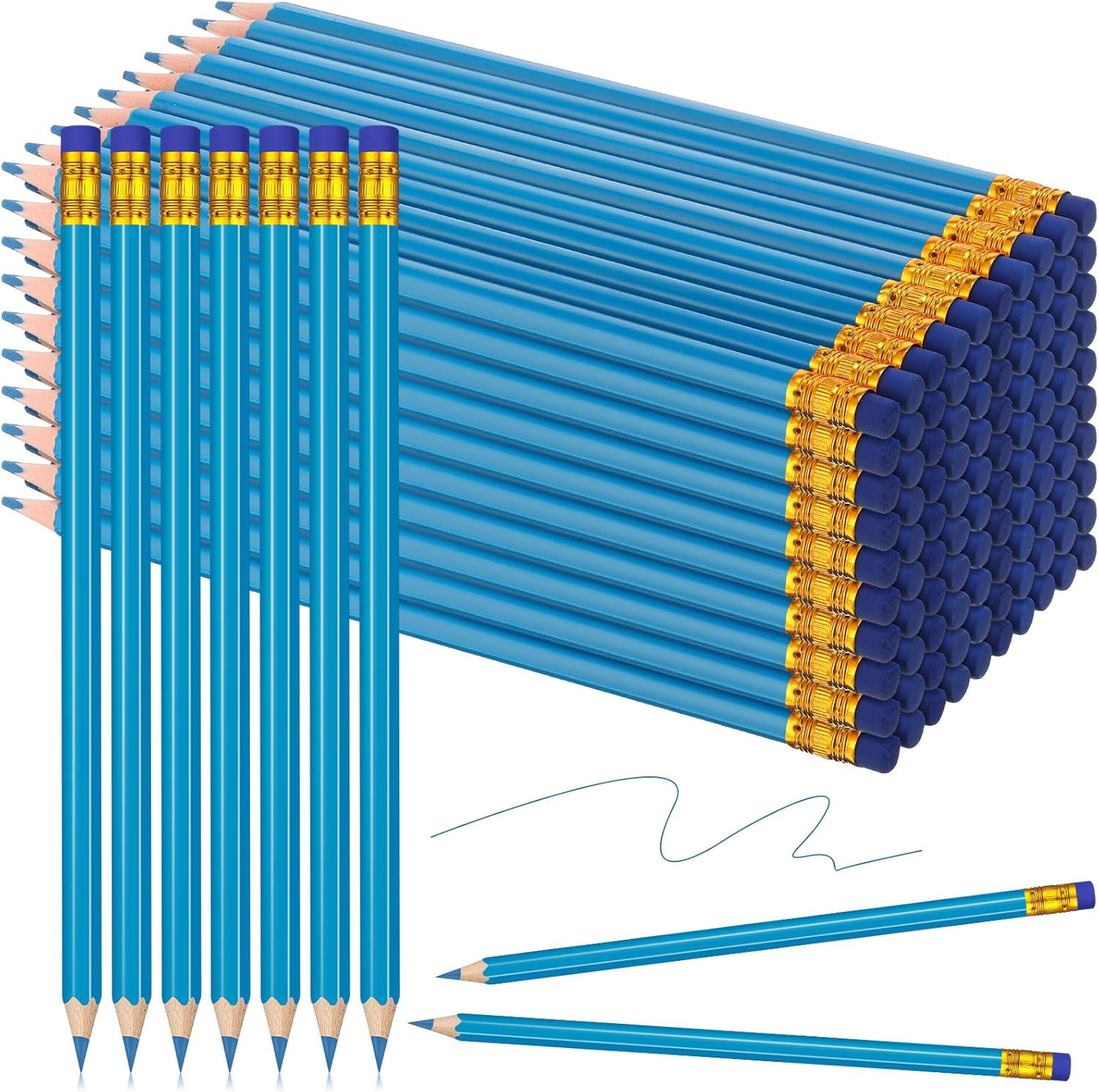 Sivak 100 Pack Checking Pencils with Eraser Erasable Colored Pencils Presharpened Checking Correcting Pencils Grading Pencils for Drawing Art Checking Map Coloring Tests Grading Tests (Blue)
