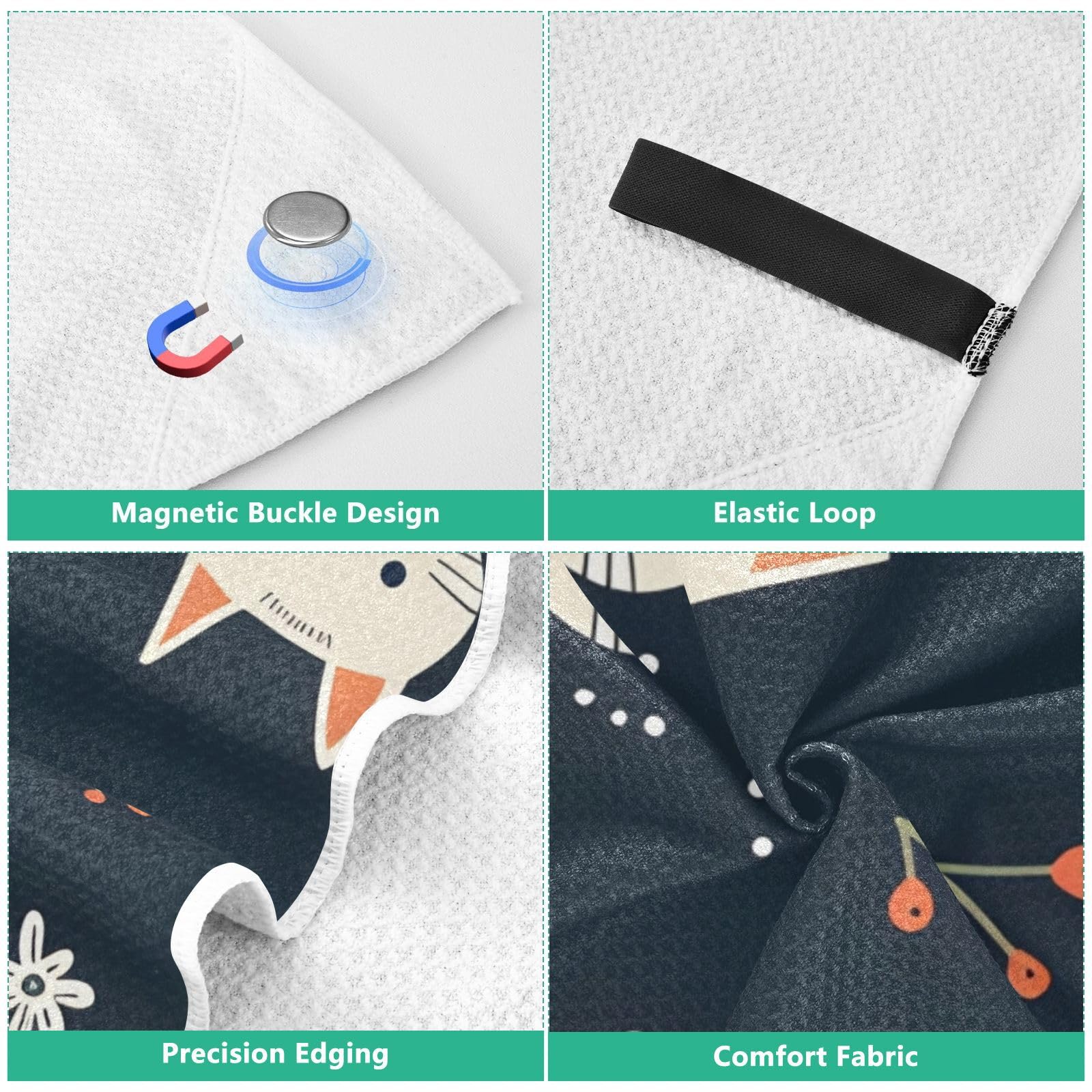 Grandes serviettes de plage avec sacs en maille pour adultes, motif chat et fleur de dessin animé avec fermeture magnétique, serviette absorbante à séchage rapide pour piscine, camping et voyage
