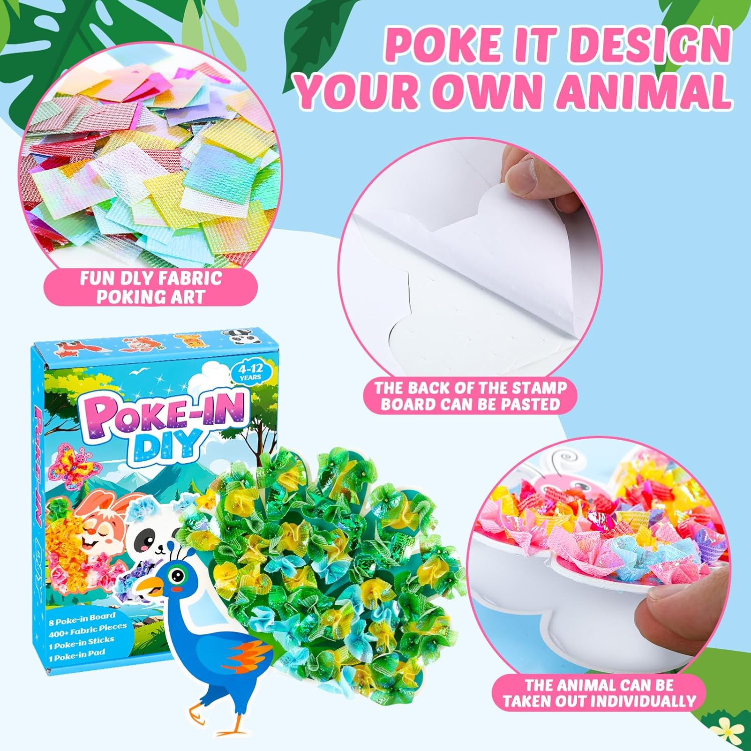8PCS Poke-in Craft and Art Kit Animal Theme No-Mess Fabric Sewing Art Puzzle Puncture Painting DIY Jungle Animal Toy Gifts for Creative Activity Game Birthday Party - Image 3