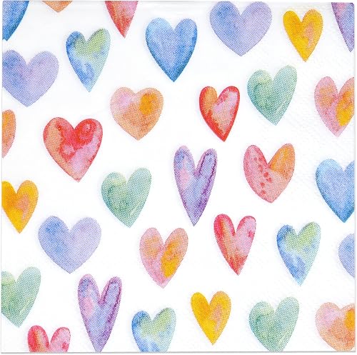 Gift Boutique 100 Colorful Heart Cocktail Beverage Napkins Disposable Paper Love Hearts Dessert Napkin for Spring Summer Valentine's Day Wedding Tea Party Bridal Baby Shower Supplies Tableware Decor
