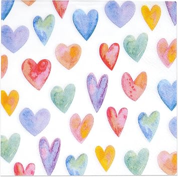 100 Colorful Heart Cocktail Napkins 3 Ply Disposable Paper Napkins Rainbow Love Design Party Supplies Birthday Wedding Baby Shower Tableware
