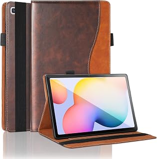 Slim Case for Samsung Galaxy Tab S6 Lite 10.4 inch 2022/2020 Premium PU Leather Cover, Multi-Angle Flip Stand Case with Card Slot Soft TPU Tablet Back Cover for S6 Lite SM P610/P615/P613/P619, Brown