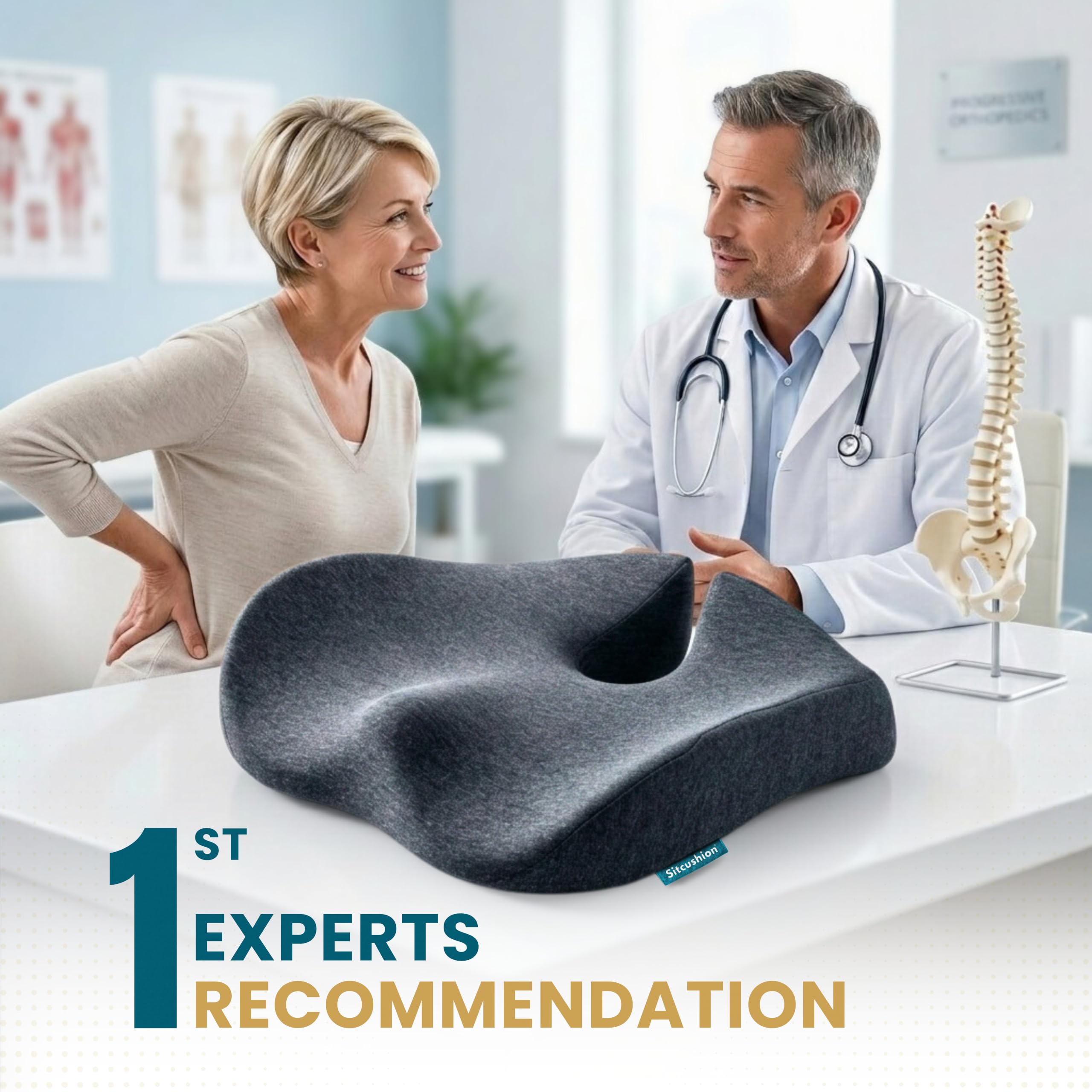Ergo - Cojín para silla de oficina para dolor de espalda, ciática, alivio del dolor de coxis