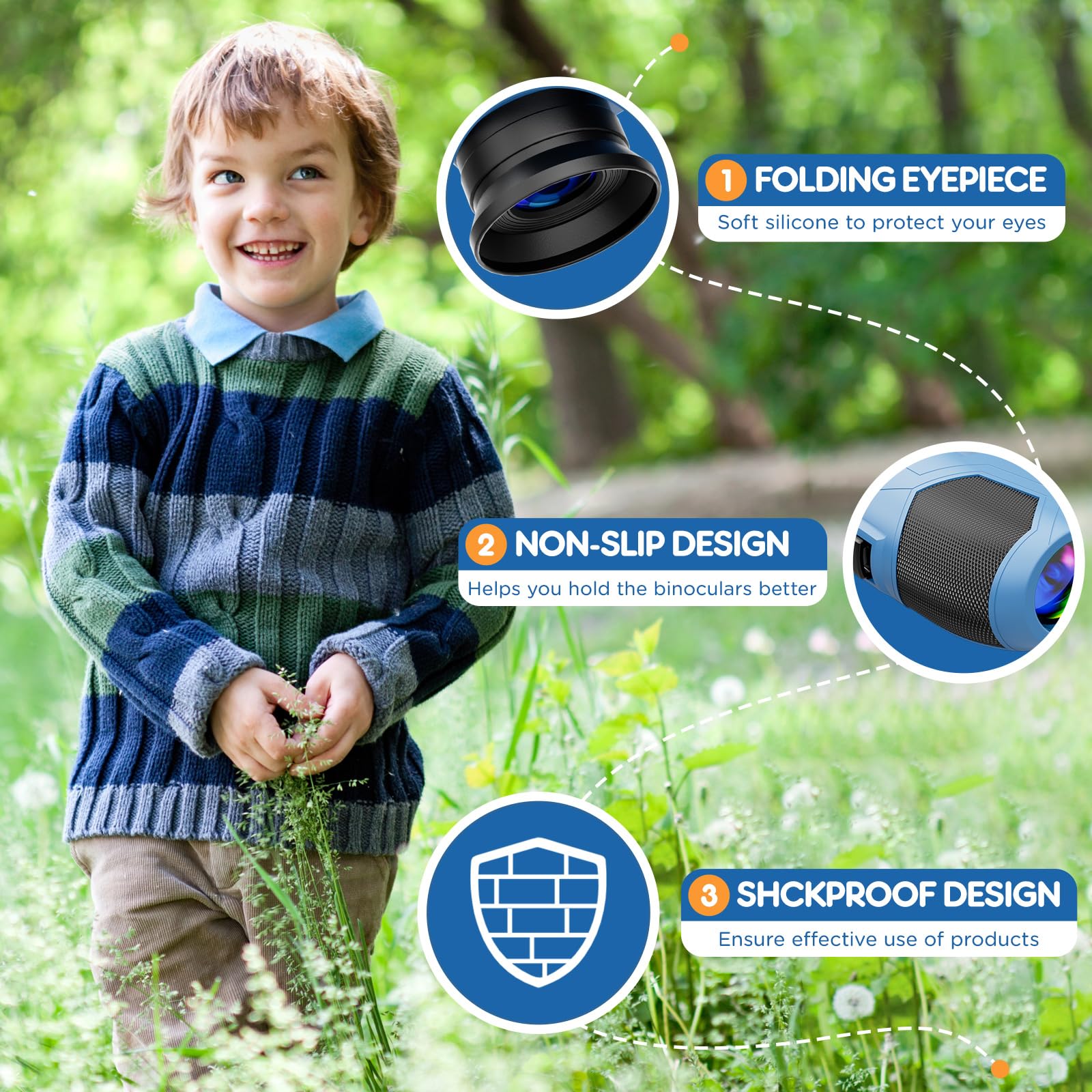 Binocolo compatto per adulti e bambini, 10 x 25, con ottica reale, per esterni, viaggi e campeggio, blu