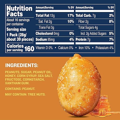 Miniatura 8 de PLANTERS - Maní tostado de miel 16 oz Tarro resellable  Cacahuetes con sabor a miel dulce y sal marina  Snack saludable  Kosher