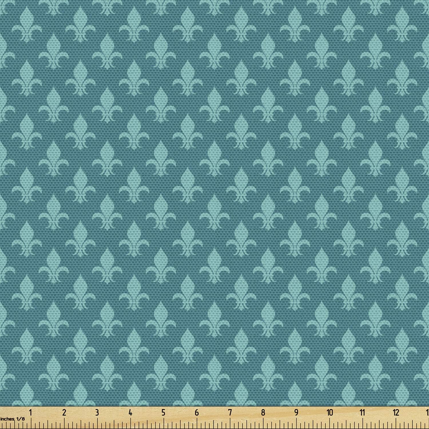 ambesonneFleur de Lis Fabric by The Yard, Classical Retro Style Victorian Damask Pattern with Oriental Effects Image, Decorative Fabric for Upholstery and Home Accents, 1 Yard, Teal Green