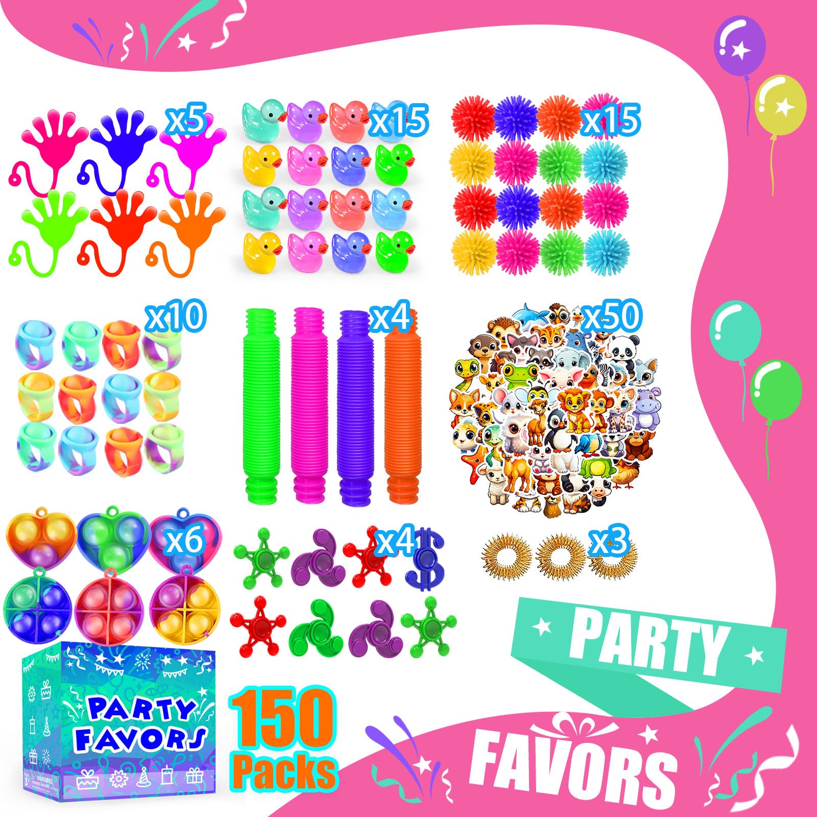 Party Favors for Kids 8-12 4-8, 150-Pack Fidget Toys Bulk, Treasure Box Toys for Classroom, Stocking Stuffers Goodie Bags, Classroom Prizes, Birthday Holiday for Boys Girls