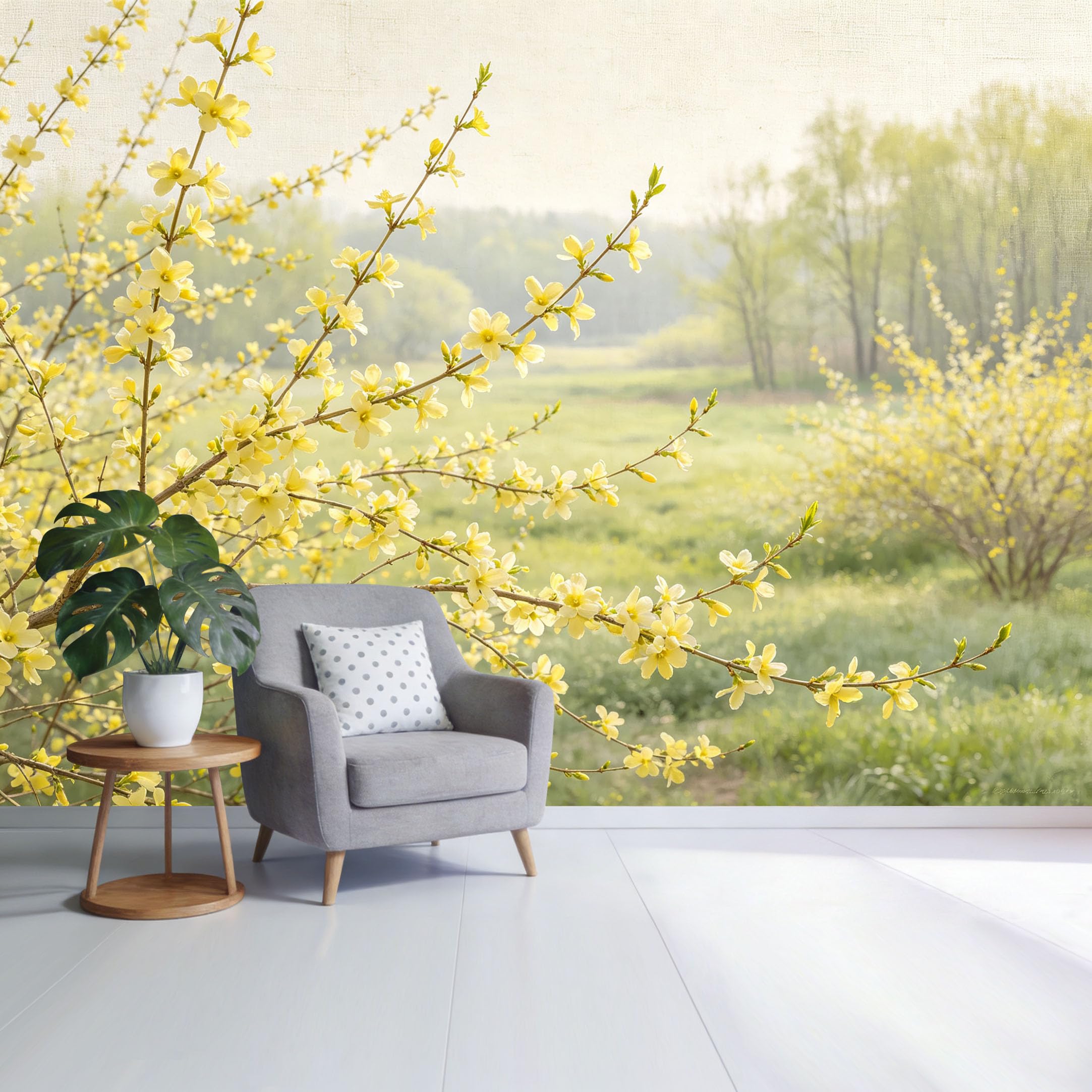 Custom Size Wall Mural Spring Yellow Blossom Branch Pastoral Landscape Botanical Nature Scene SelfAdhesive Wall Fabric Removable Wallpaper for Home Office Decor