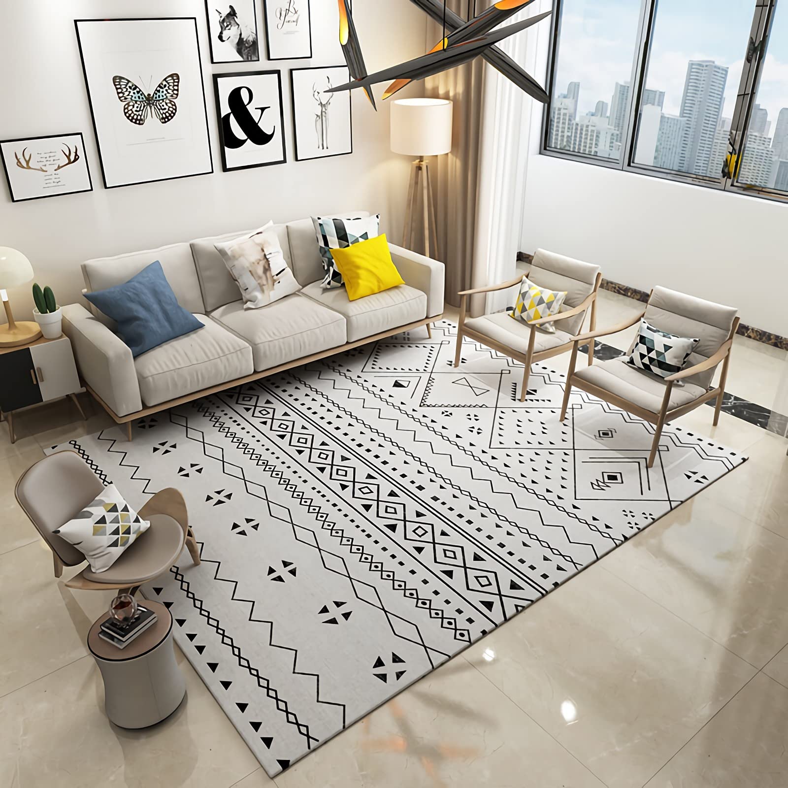 Tapis Tapis Chambre ado Garcon Tapis géométrique de Salon Tapis de Chambre à Motif de Treillis Triangle Graffiti Chambre Enfant Tapis Tapis de Jeux Enfant 60x90cm
