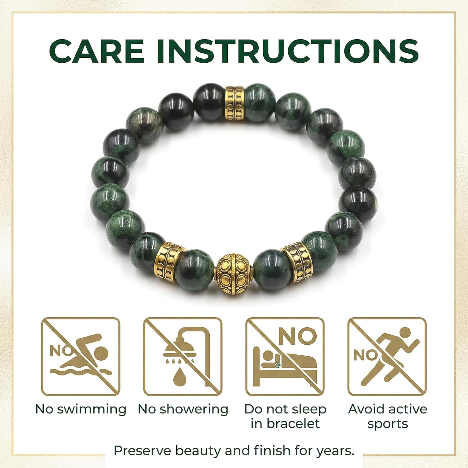 Kartini Studio Jade and Gold Bracelet, Dark Green Jade and Gold Beads Bracelet, Quality Bead Jewelry for Man