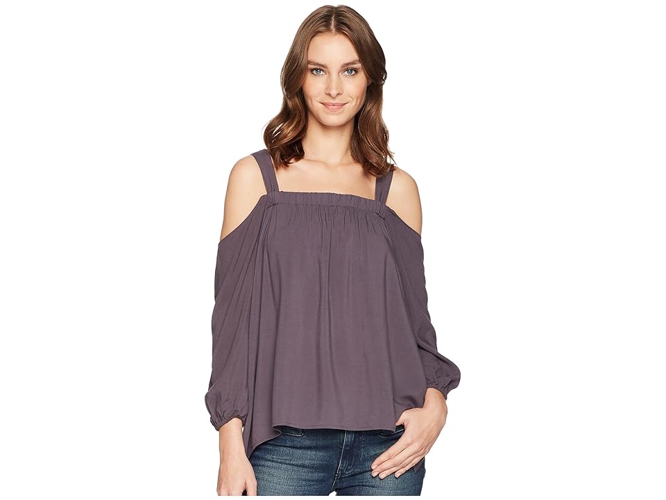 

Cruel Long Sleeve Rayon Cold Shoulder Peasant Top (Charcoal) Women's Clothing