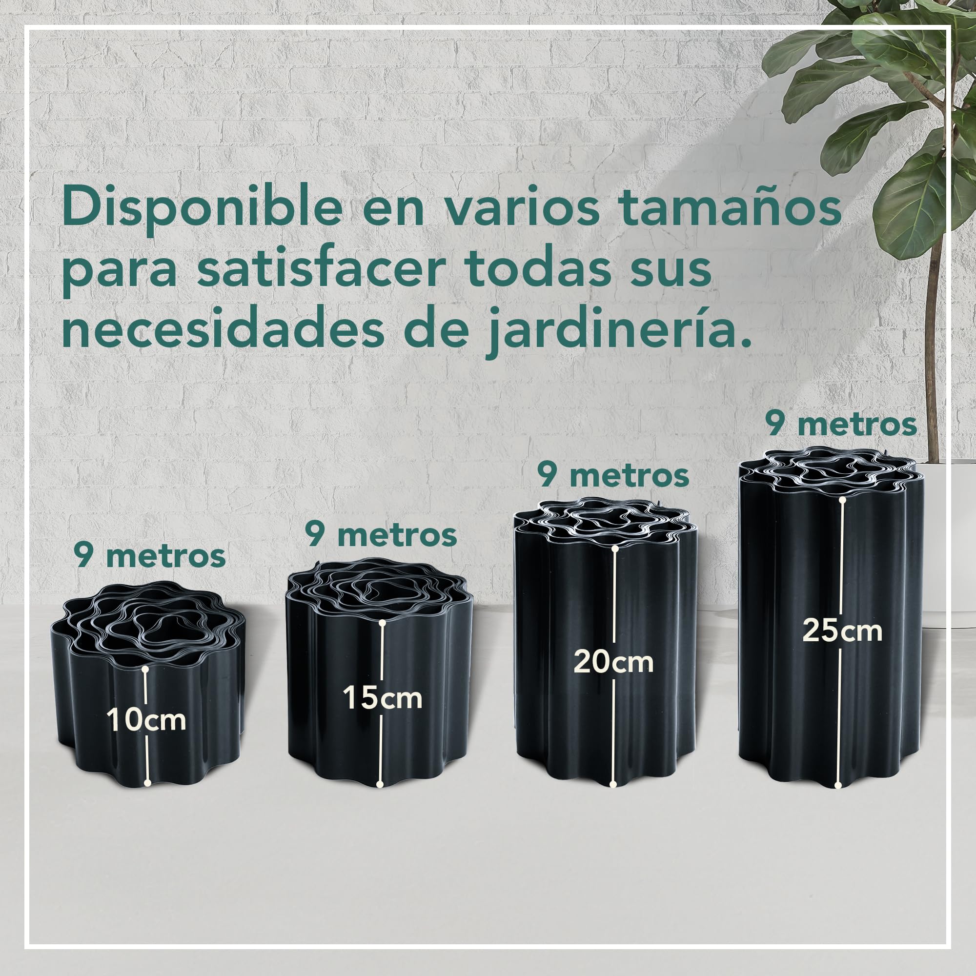 GARDENIX Borde de Macizo Corrugado Macizo de Flores Borde de césped Borde de Macizo Plástico Largo 9m, Alto 25cm, Antracita