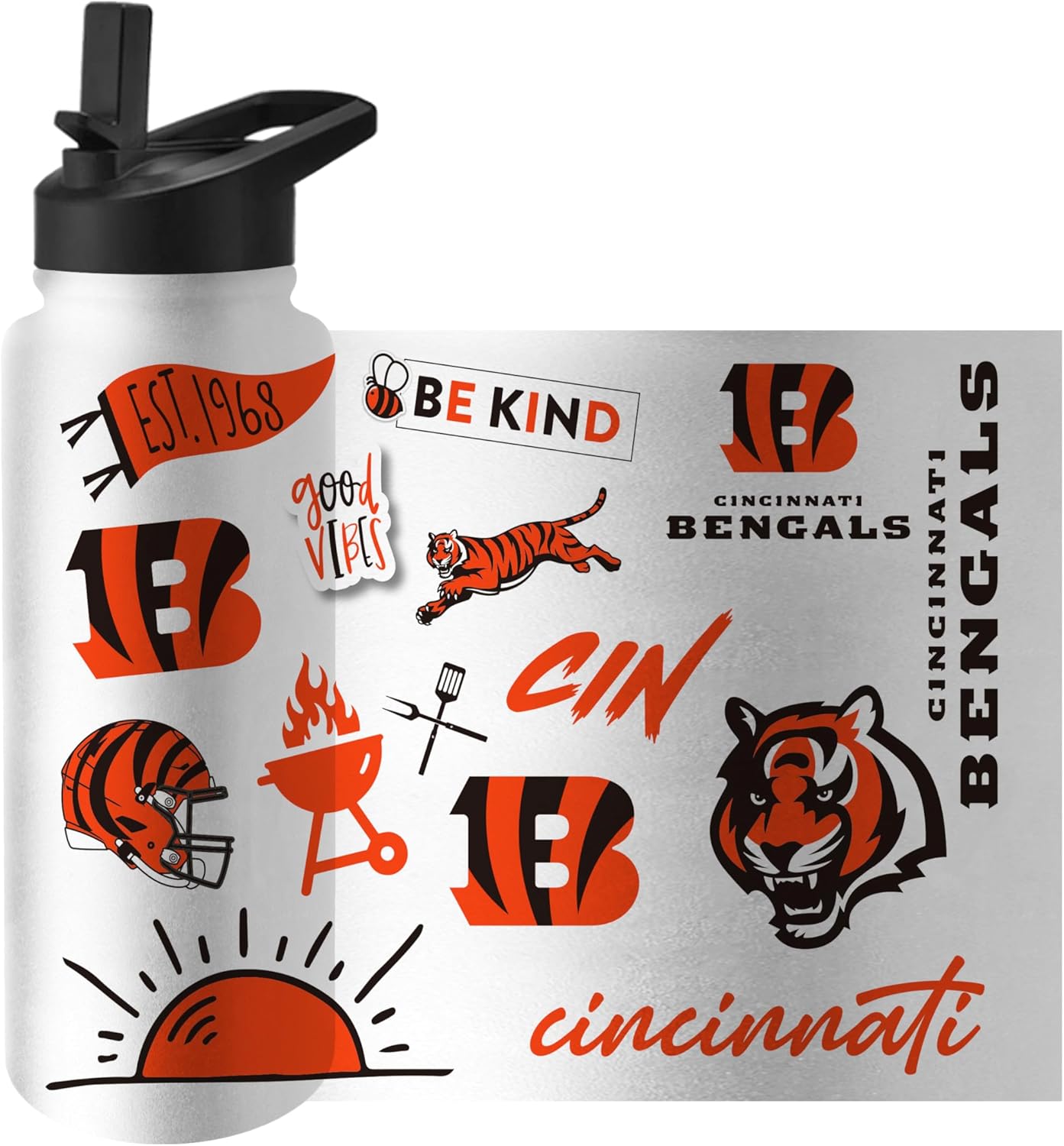 FANMATS NFL 34 oz Quencher Tumbler — Stainlees Steel | 34 Fluid Ounces | Native Design | Built-In Straw