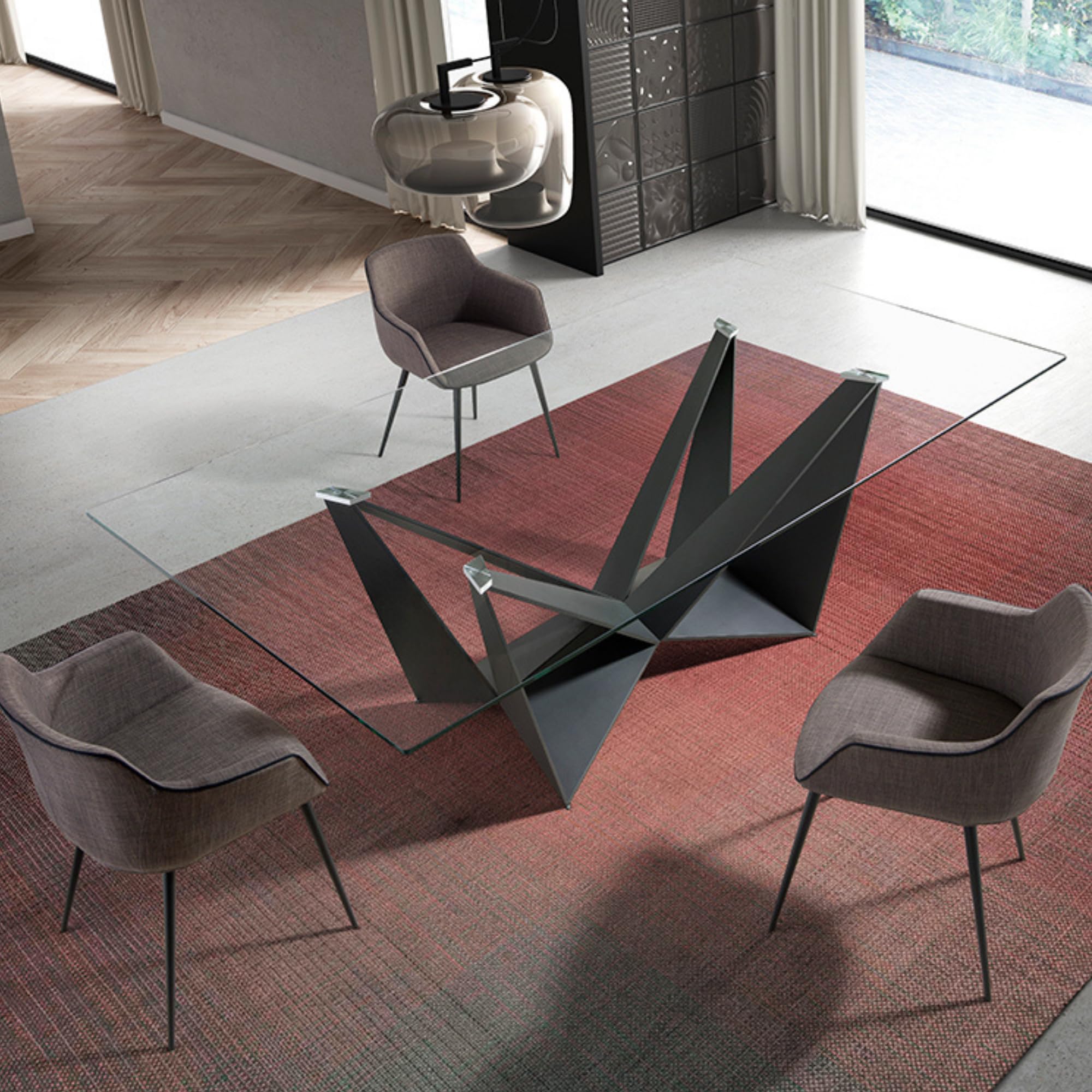 Ángel Cerdá - Silla Comedor Tapizada en Tela Gris con Ribetes Negros - Sillón de Diseño Moderno con Reposabrazos y Patas de Acero Negro - 60 x 59 x 77 cm