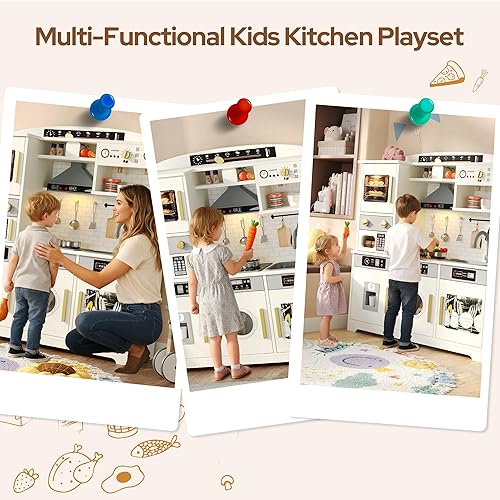 Miniatura 8 de Juego de cocina para niños, juego de cocina realista con muchas características de juego y accesorios de cocina, cocina de madera para niños,