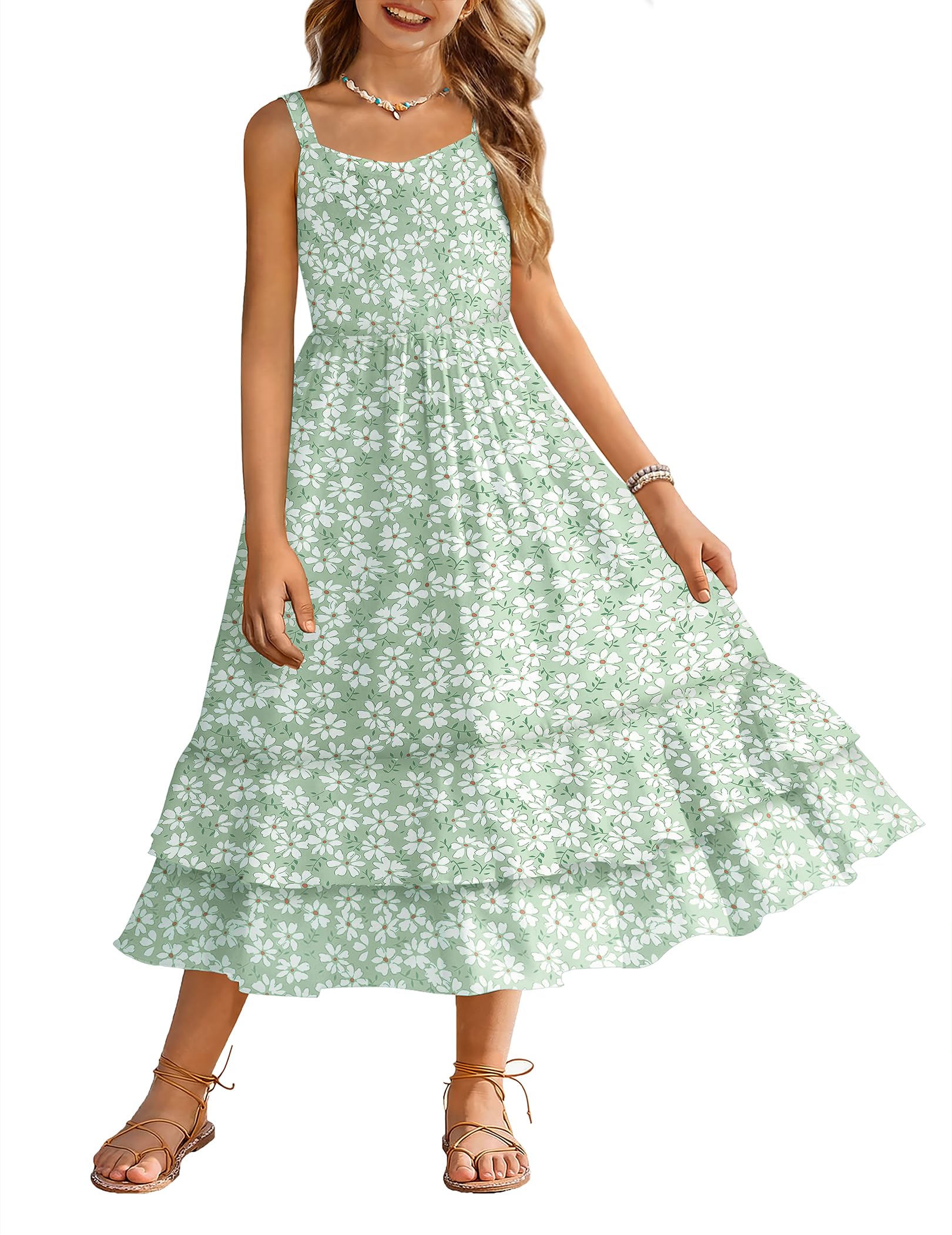 Arshiner Girls Cami Summer Dress Casual Sleeveless Sundress with Pockets for 5-14 Y — view 16